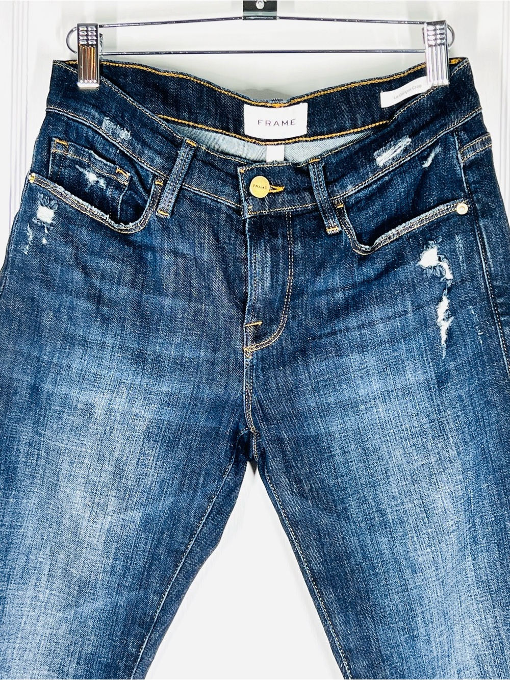 FRAME Le Garcon Crop Mid-Rise Boyfriend Jeans Dark Wash Distressed Size 25